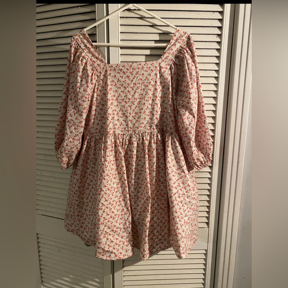 Storia Cream Mini Dress with Pink Floral Motif